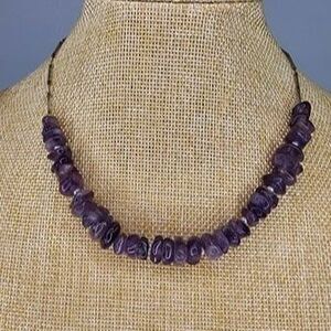 Polished Amethyst Chip & Pearl Necklace 16"L Barrel Clasp